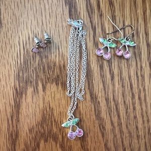 Cherry Necklace Plus Two Sets of Cherry Earrings